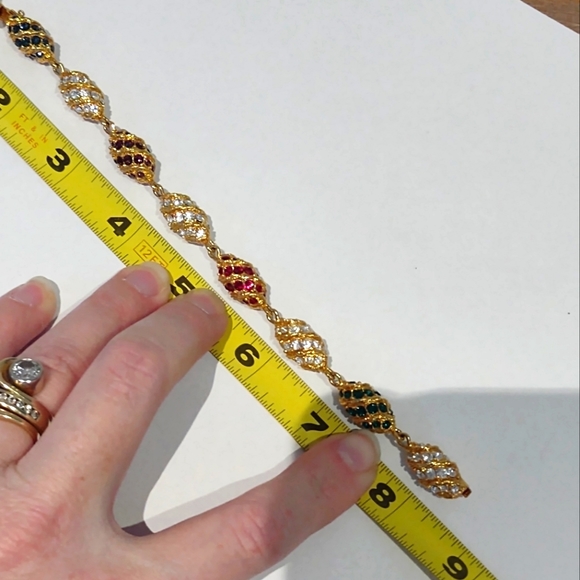 Jacqueline B Kennedy Bracelet, Gold Plated, Multicolored Rhinestone Links, 1980s - Picture 4 of 4